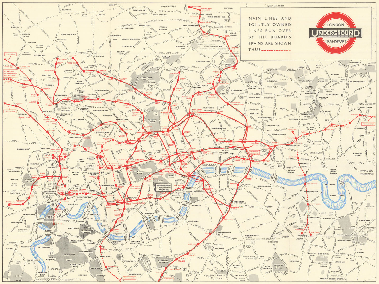 London Underground Transport tube map. London Passenger Transport Board 1935